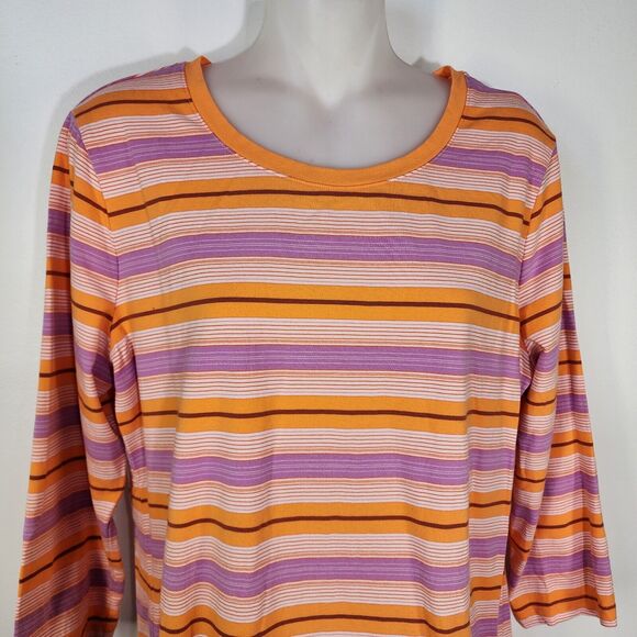 Isaac Mizrahi Live! Womens Top Medium Striped Orange 3/4 Sleeve Printed Knit - Picture 3 of 8